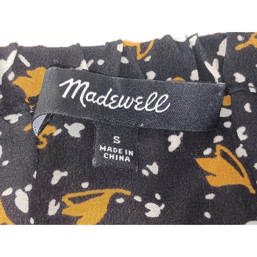 Madewell Womens Top Black Leaf Silk 3/4 Sleeve Off The Shoulder Blouse Size S - Picture 6 of 10